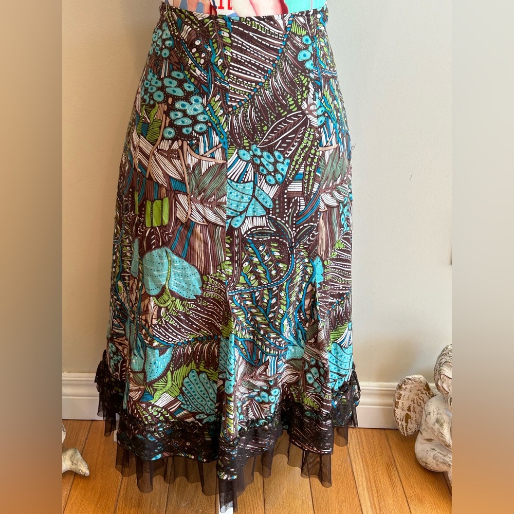 Cotton Floral Patterned Skirt with Ruffle Hem by Linea Domani